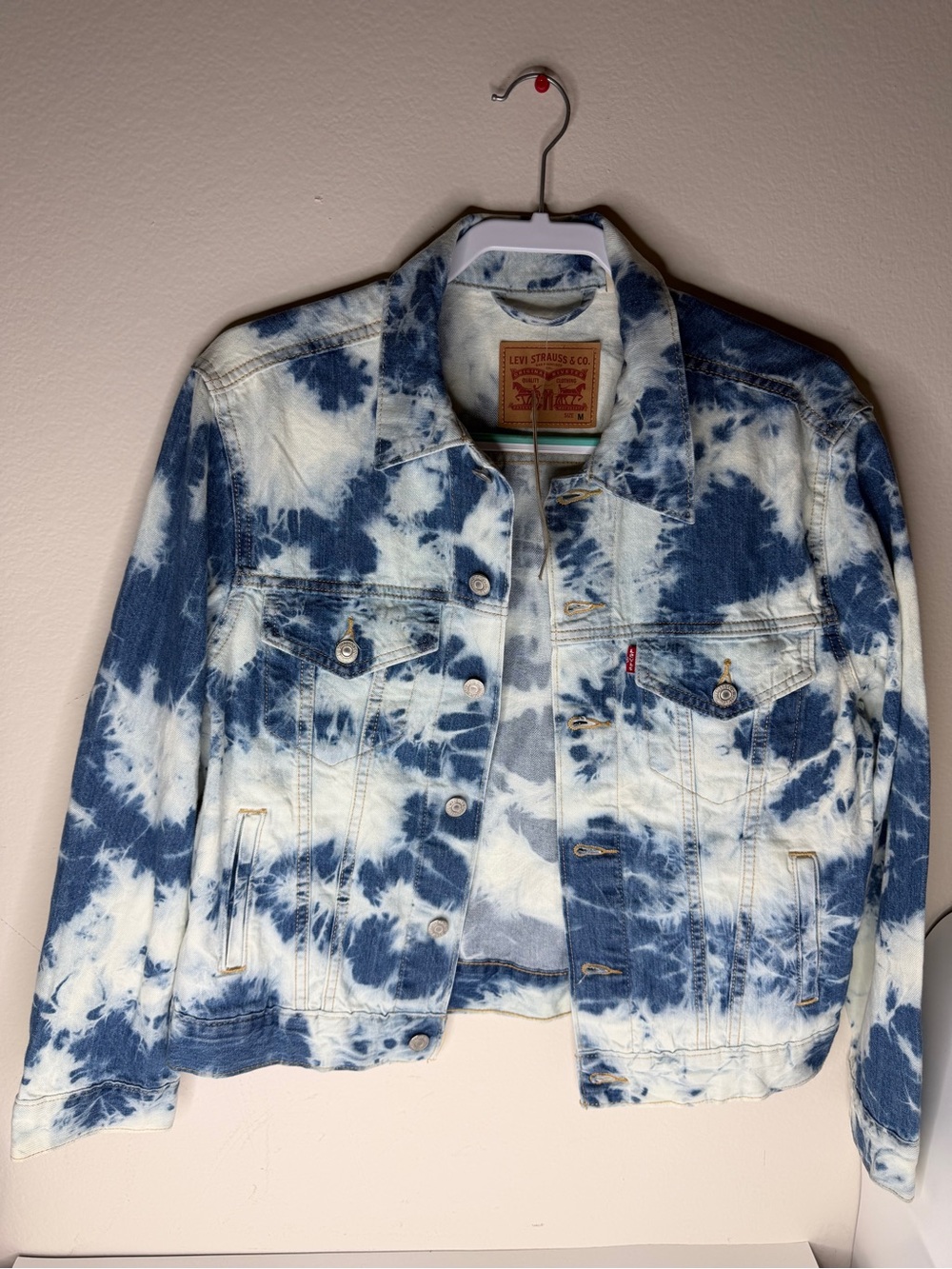 Levis Ex Boyfriend Trucker Jacket Cloudy Daze Tie Dye Denim Women’s Size Medium